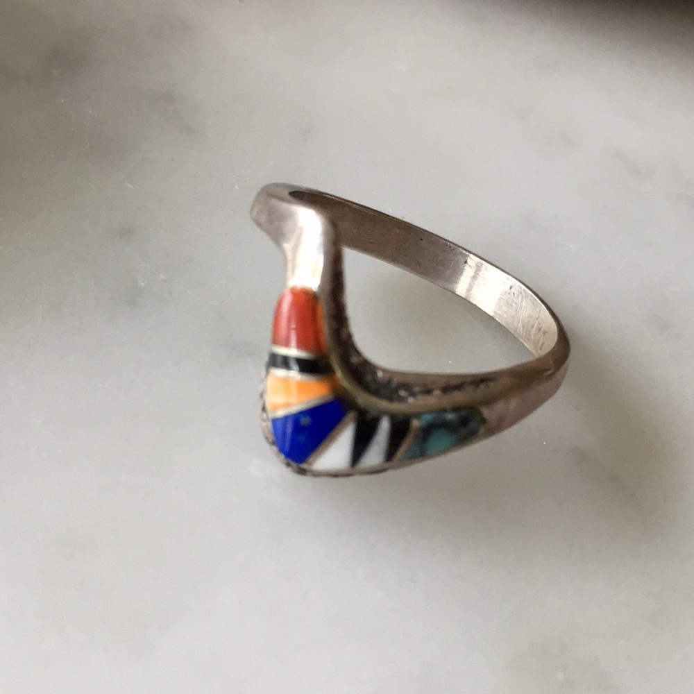 SOLDVintage Zuni Native American Inlay Ring Size 6 - Picture 4 of 8